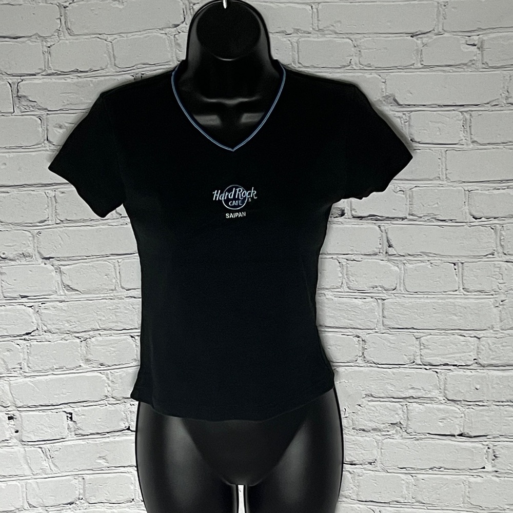 Hard Rock Cafe Women's Black Tee with Light Blue Accents